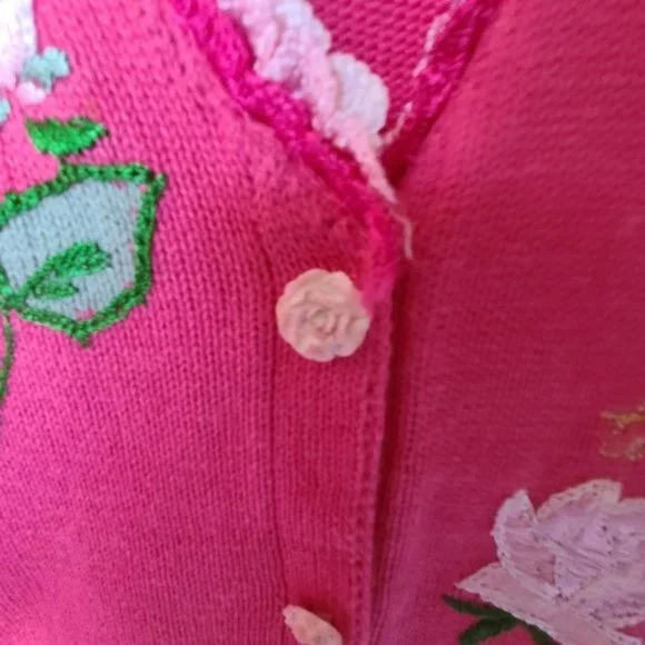 Storybook Knits Pink Cardigan Sweater Roses L - Picture 9 of 14